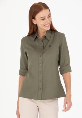 Kadın Koyu Haki Uzun Kollu Basic Gömlek - 50266361135