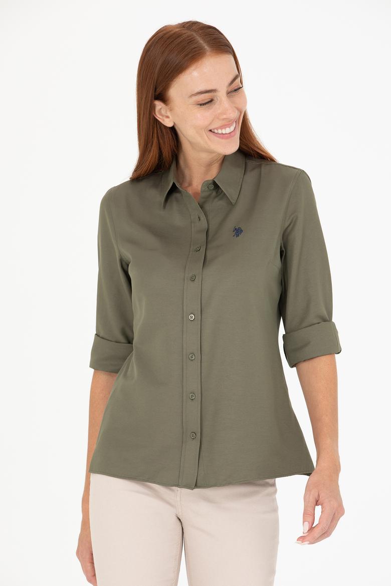 Kadın Koyu Haki Uzun Kollu Basic Gömlek - 50266361135