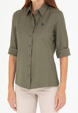 Kadın Koyu Haki Uzun Kollu Basic Gömlek - 50266361135