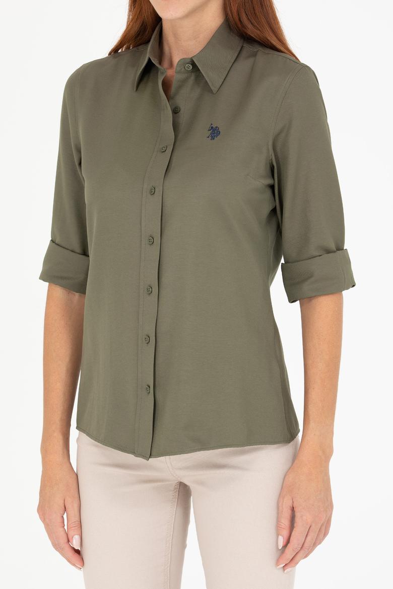 Kadın Koyu Haki Uzun Kollu Basic Gömlek - 50266361135