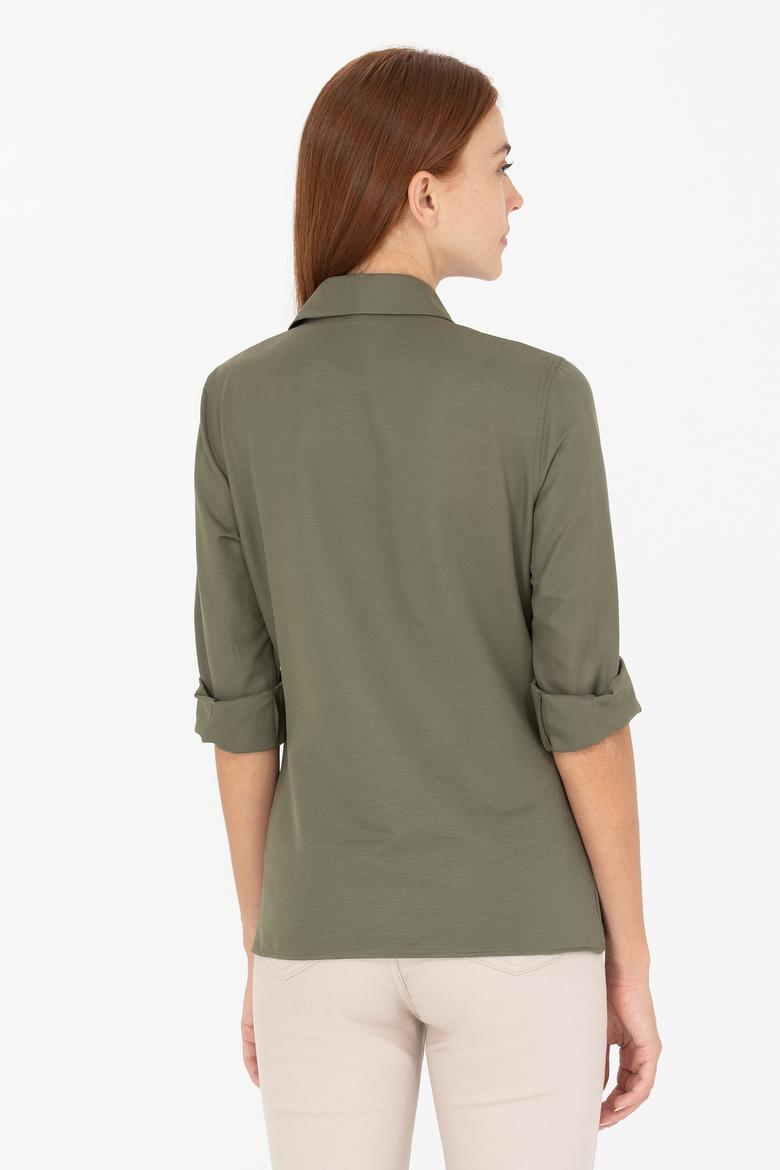 Kadın Koyu Haki Uzun Kollu Basic Gömlek - 50266361135