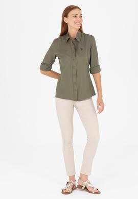 Kadın Koyu Haki Uzun Kollu Basic Gömlek - 50266361135