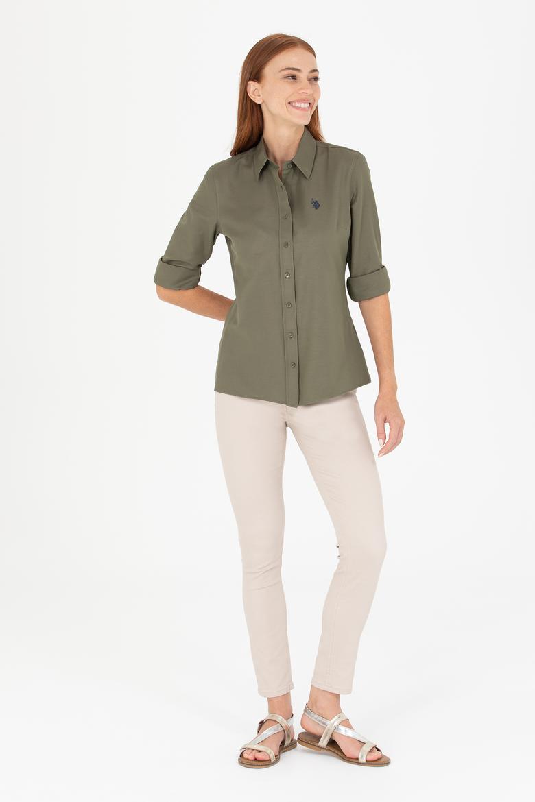 Kadın Koyu Haki Uzun Kollu Basic Gömlek - 50266361135