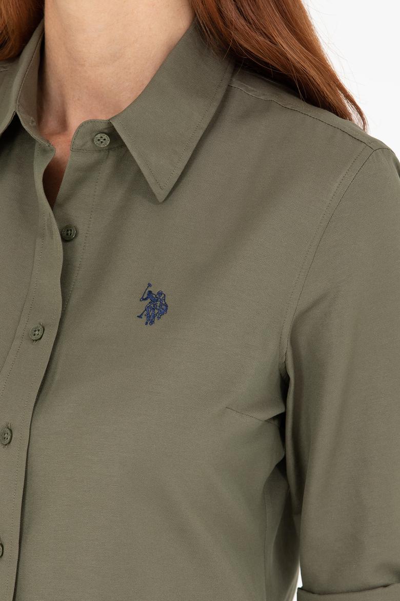 Kadın Koyu Haki Uzun Kollu Basic Gömlek - 50266361135