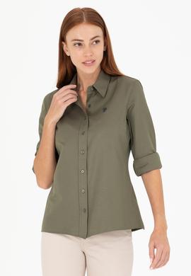 Kadın Koyu Haki Uzun Kollu Basic Gömlek - 50266361135