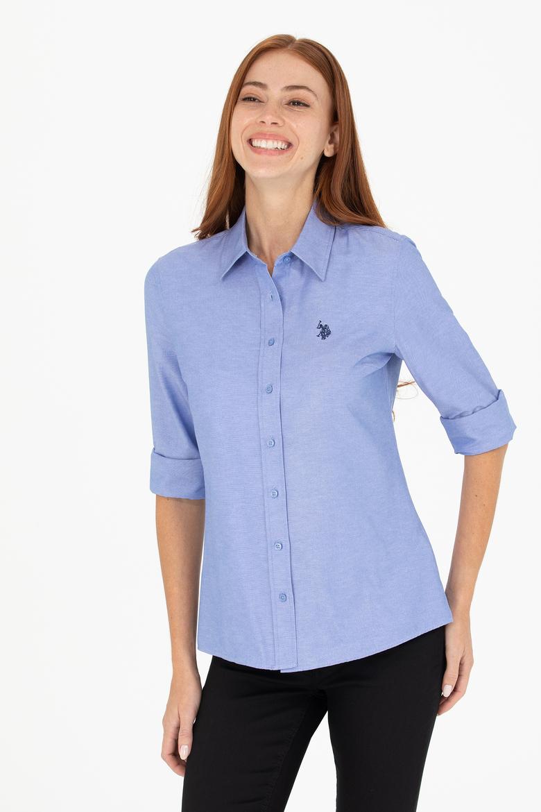 Kadın Saks Uzun Kollu Basic Gömlek