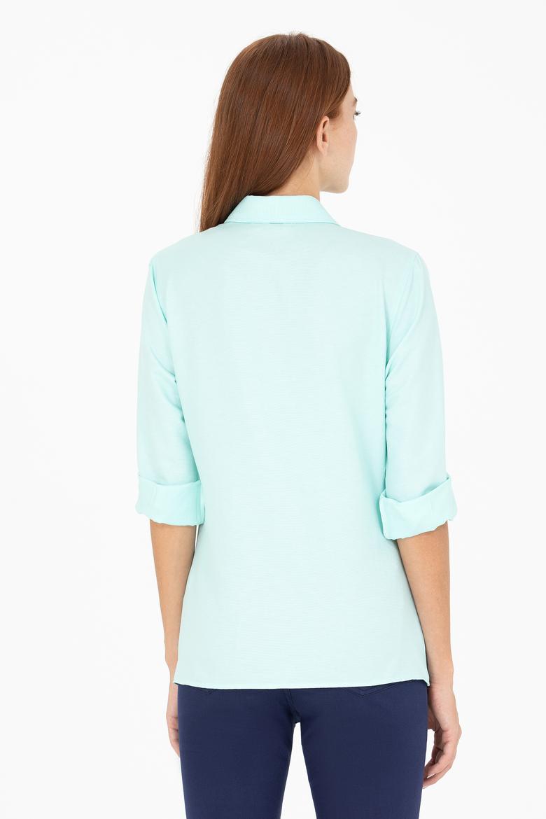 Kadın Su Yeşili Uzun Kollu Basic Gömlek - 50266361158