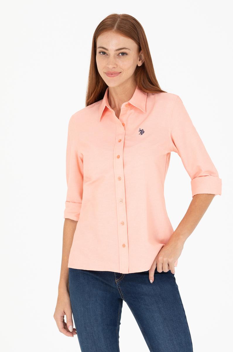 Kadın Somon Uzun Kollu Basic Gömlek