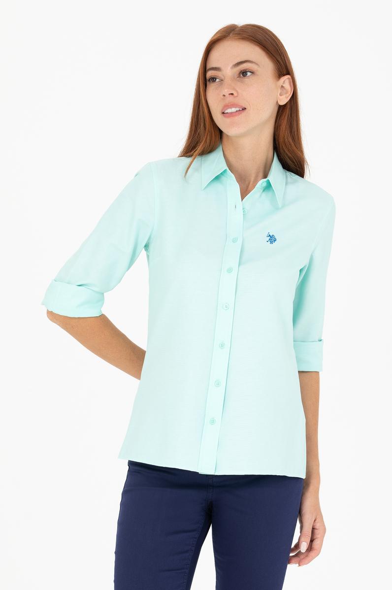 Kadın Su Yeşili Uzun Kollu Basic Gömlek