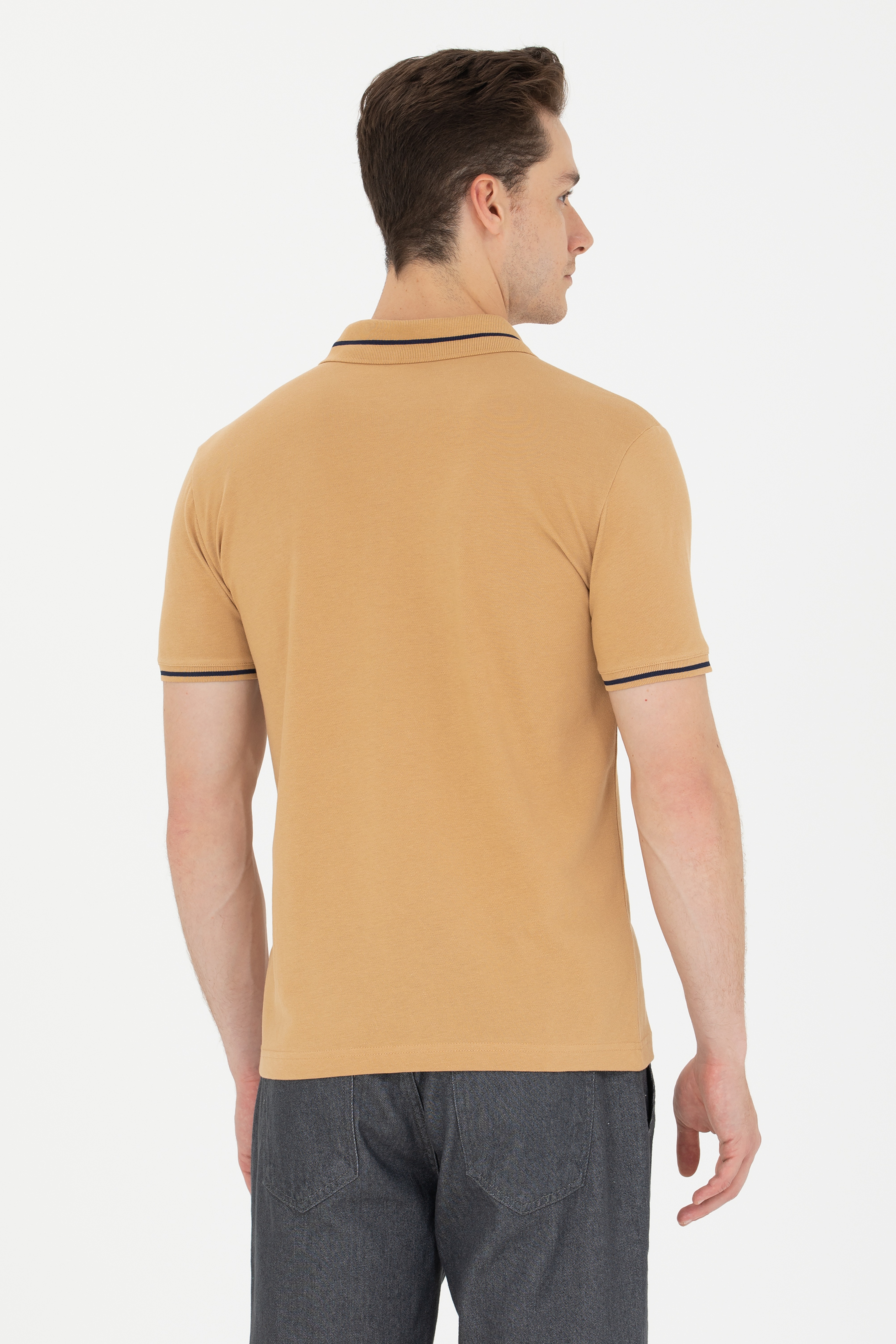 Erkek Camel Basic Polo Yaka Tişört - Image 5