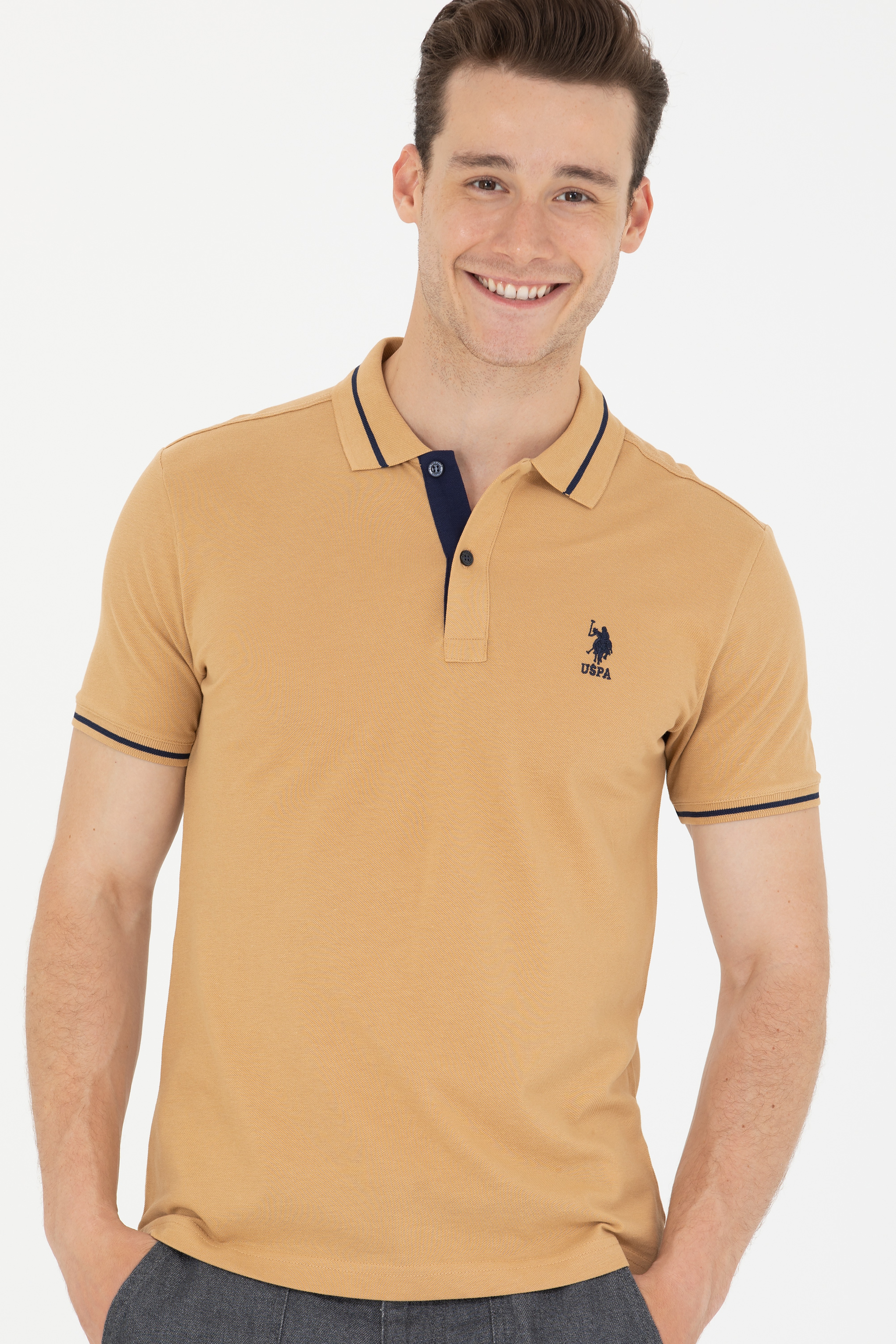 Erkek Camel Basic Polo Yaka Tişört - Image 3