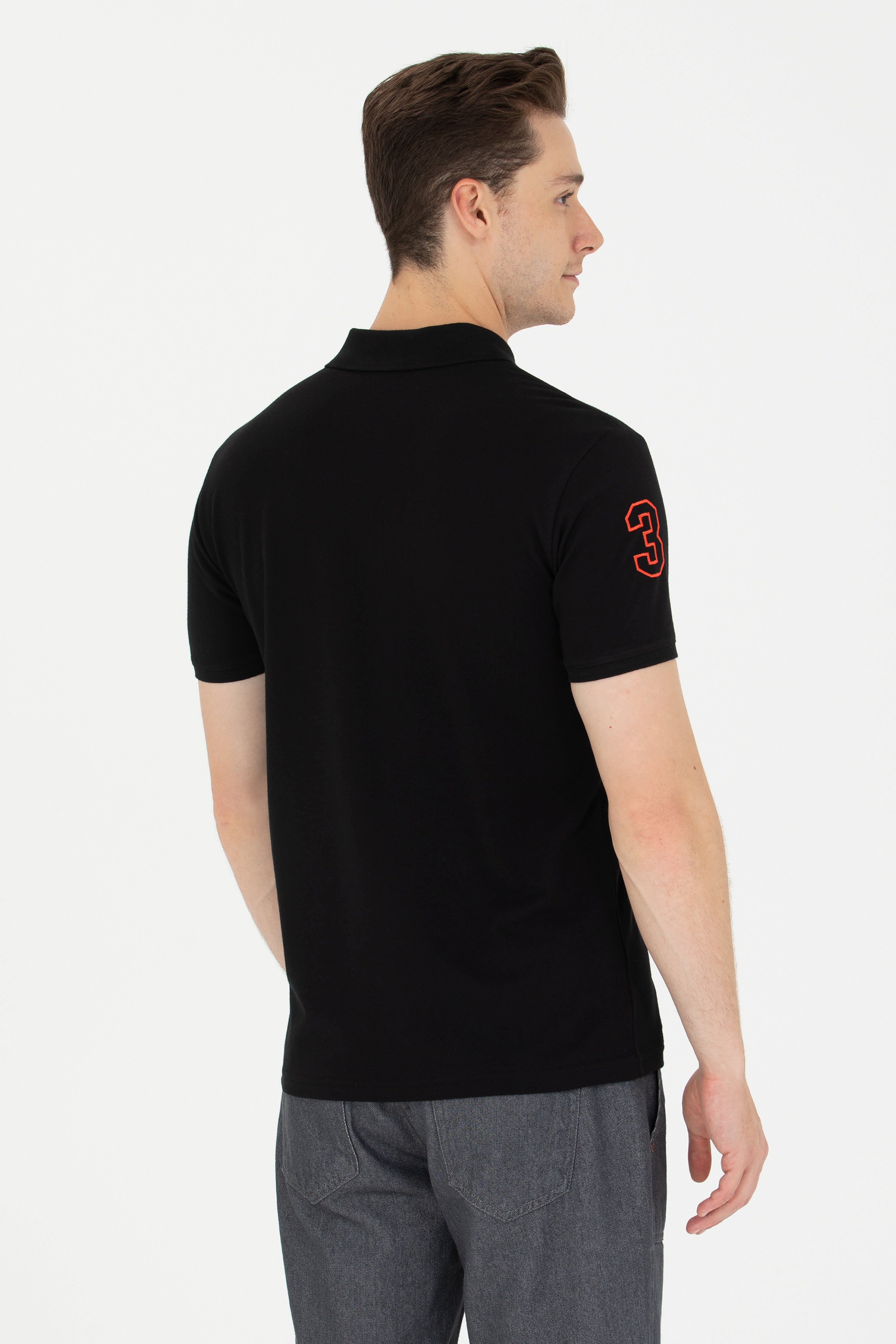 Erkek Siyah Basic Polo Yaka Tişört - Image 5