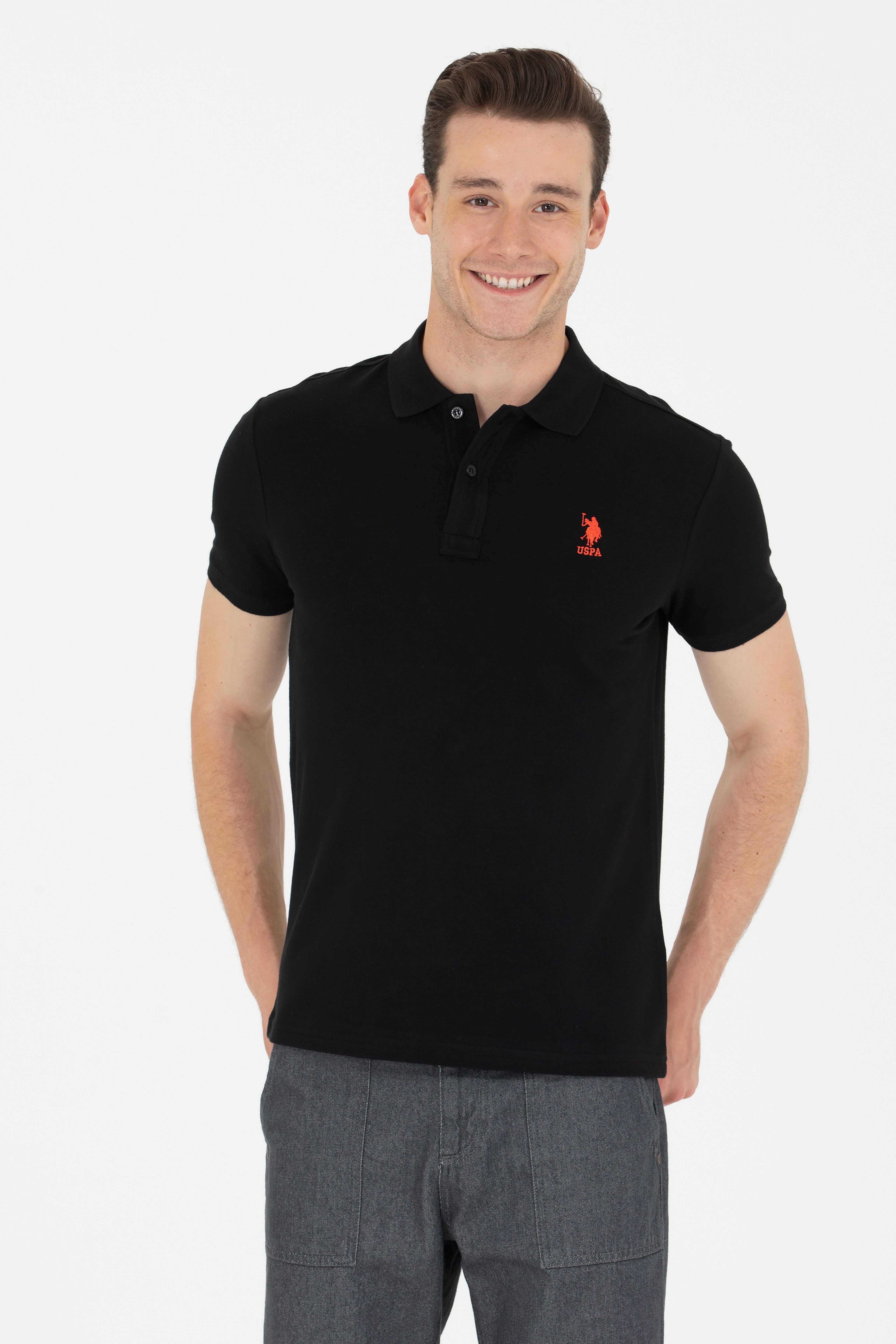 Erkek Siyah Basic Polo Yaka Tişört - Image 3