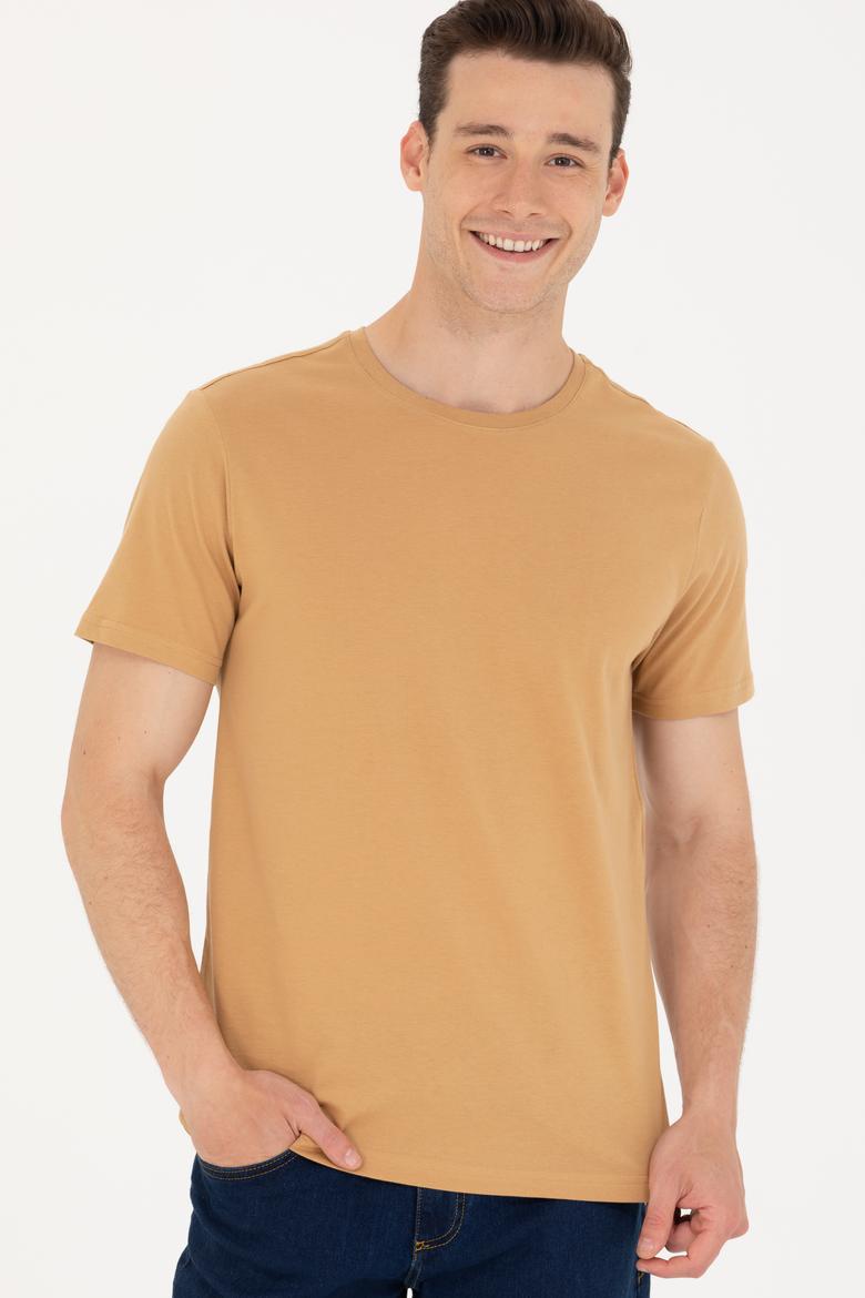 Erkek Camel Basic Bisiklet Yaka Tişört