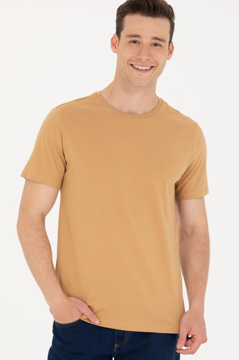 Erkek Camel Basic Bisiklet Yaka Tişört