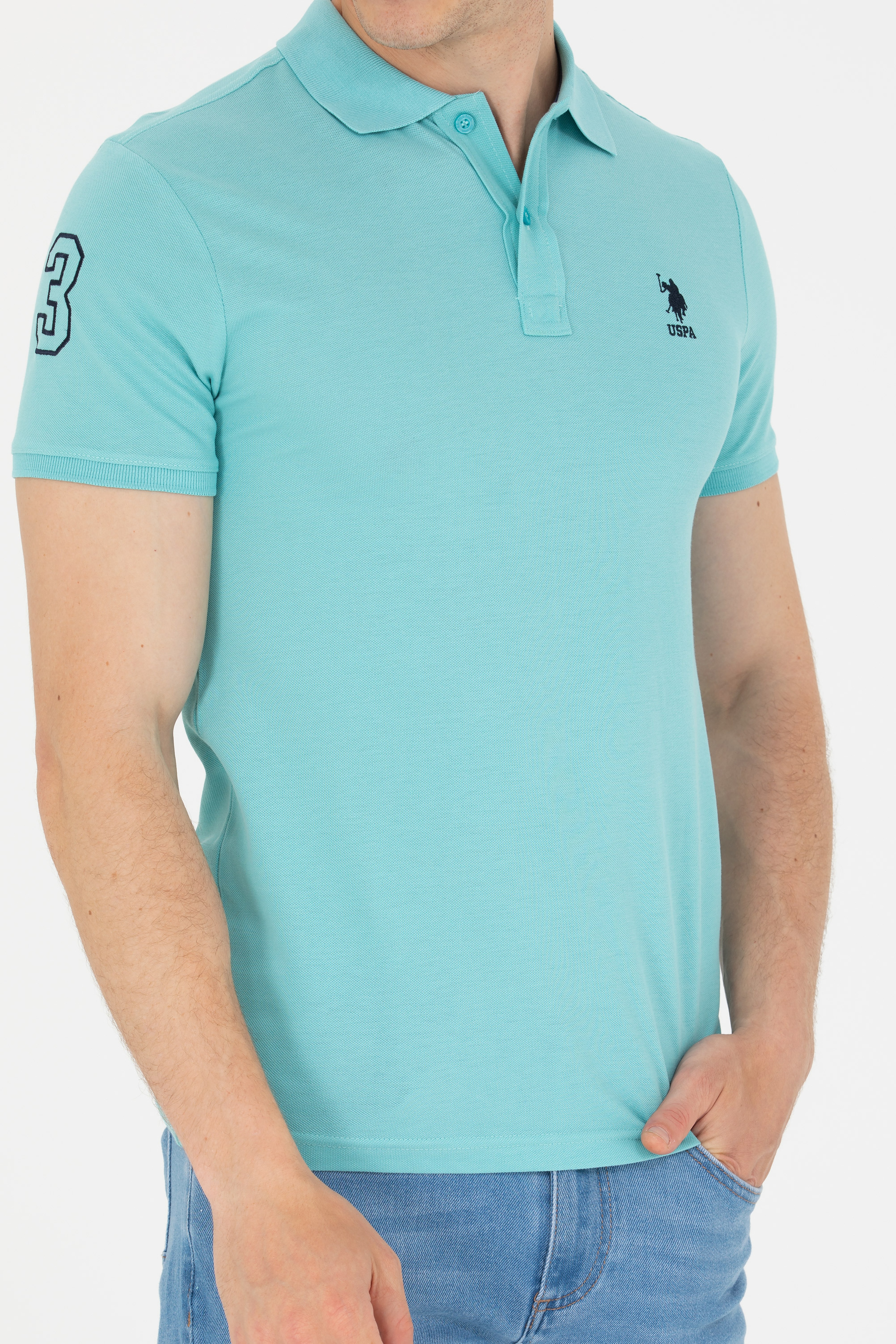 Erkek Mint Basic Polo Yaka Tişört - Image 6