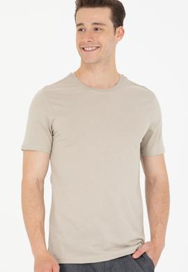 Erkek Haki Basic Bisiklet Yaka Tişört - 50264916048