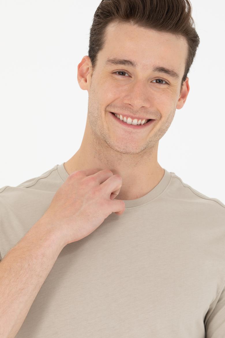 Erkek Haki Basic Bisiklet Yaka Tişört - 50264916048