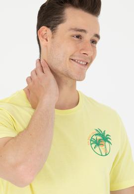 Erkek Açık Sarı Bisiklet Yaka Tişört - 50264950017