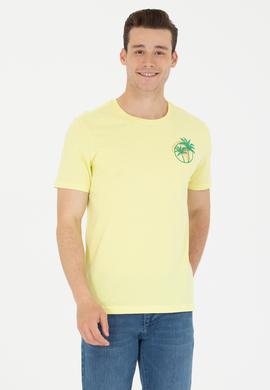 Erkek Açık Sarı Bisiklet Yaka Tişört - 50264950017