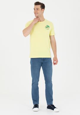 Erkek Açık Sarı Bisiklet Yaka Tişört - 50264950017