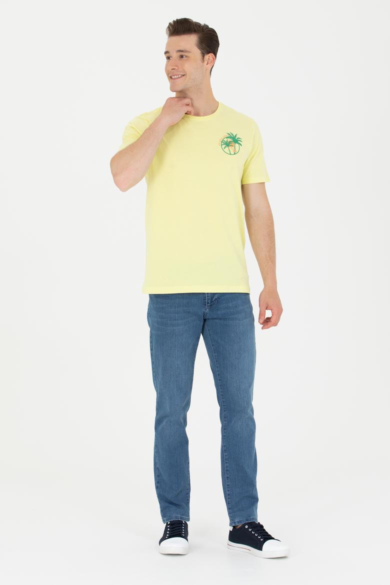 Erkek Açık Sarı Bisiklet Yaka Tişört - 50264950017