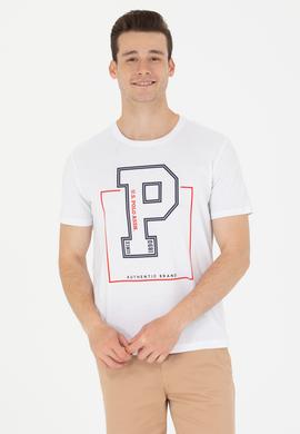 Erkek Beyaz Bisiklet Yaka Tişört - 50264946011