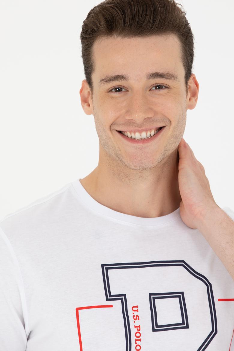 Erkek Beyaz Bisiklet Yaka Tişört - 50264946011