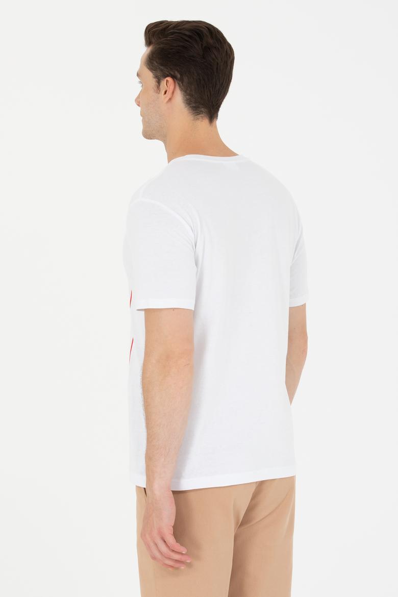 Erkek Beyaz Bisiklet Yaka Tişört - 50264946011