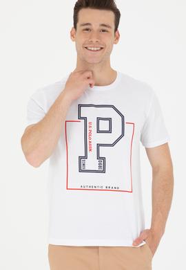 Erkek Beyaz Bisiklet Yaka Tişört - 50264946011