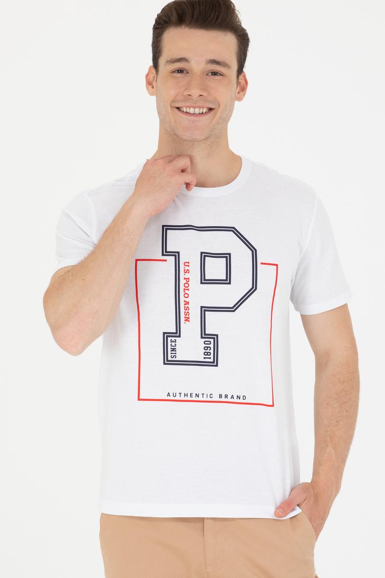 Erkek Beyaz Bisiklet Yaka Tişört - 50264946011