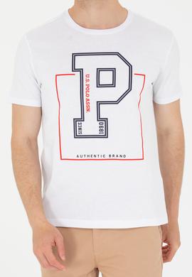 Erkek Beyaz Bisiklet Yaka Tişört - 50264946011