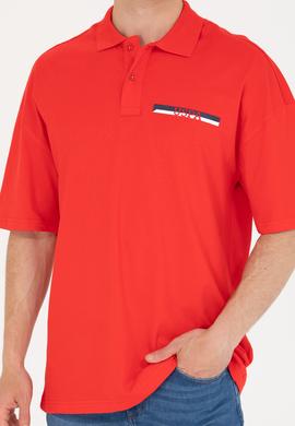 Erkek Kırmızı Oversize Polo Yaka Tişört - 50265062027