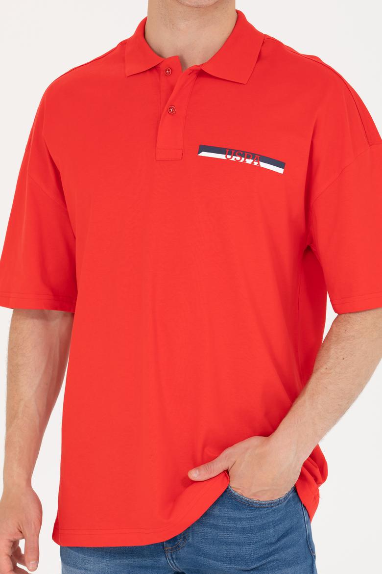 Erkek Kırmızı Oversize Polo Yaka Tişört - 50265062027