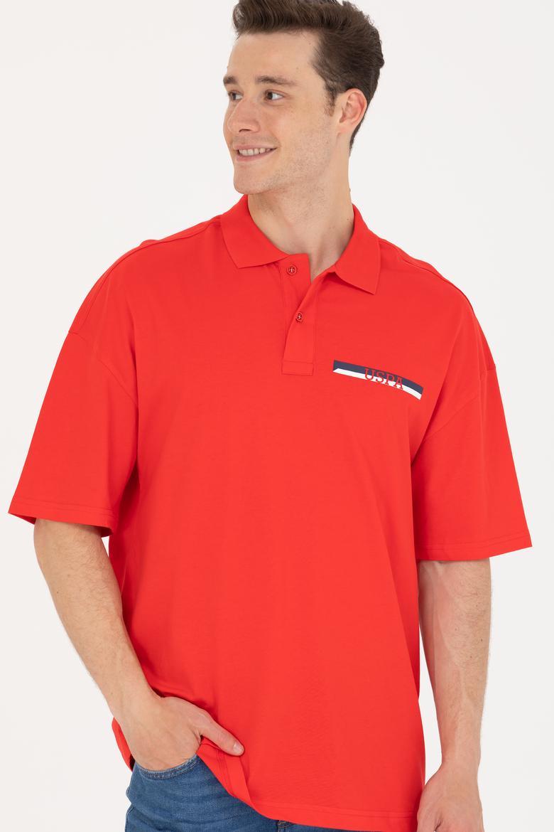 Erkek Kırmızı Oversize Polo Yaka Tişört - 50265062027