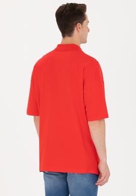 Erkek Kırmızı Oversize Polo Yaka Tişört - 50265062027