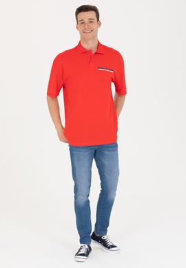 Erkek Kırmızı Oversize Polo Yaka Tişört - 50265062027