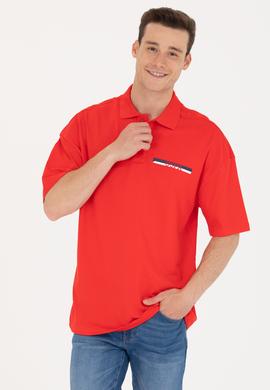 Erkek Kırmızı Oversize Polo Yaka Tişört - 50265062027