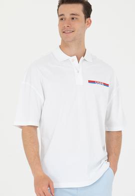Erkek Beyaz Oversize Polo Yaka Tişört - 50265062017
