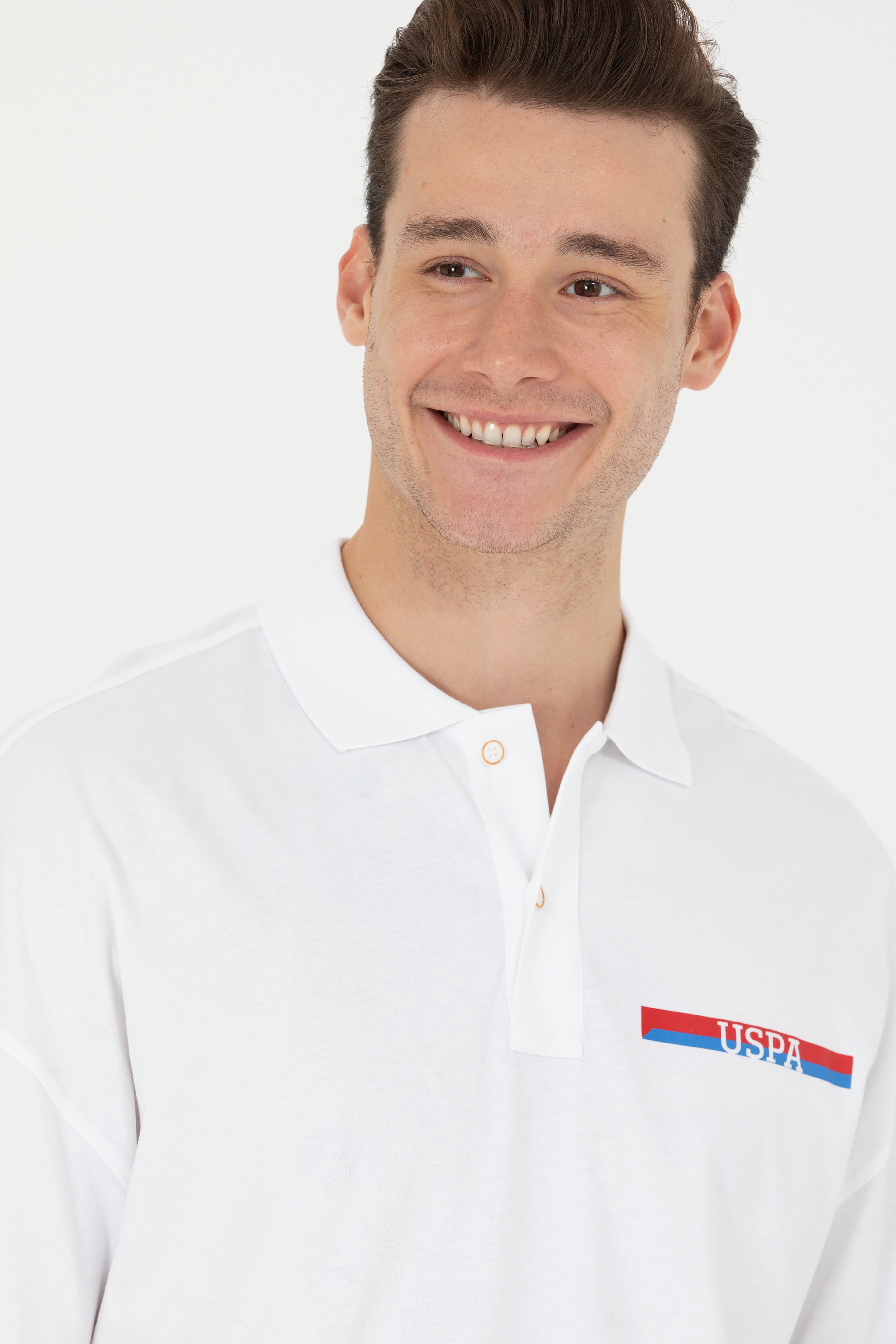 Erkek Beyaz Oversize Polo Yaka Tişört - Image 2