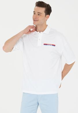 Erkek Beyaz Oversize Polo Yaka Tişört - 50265062017