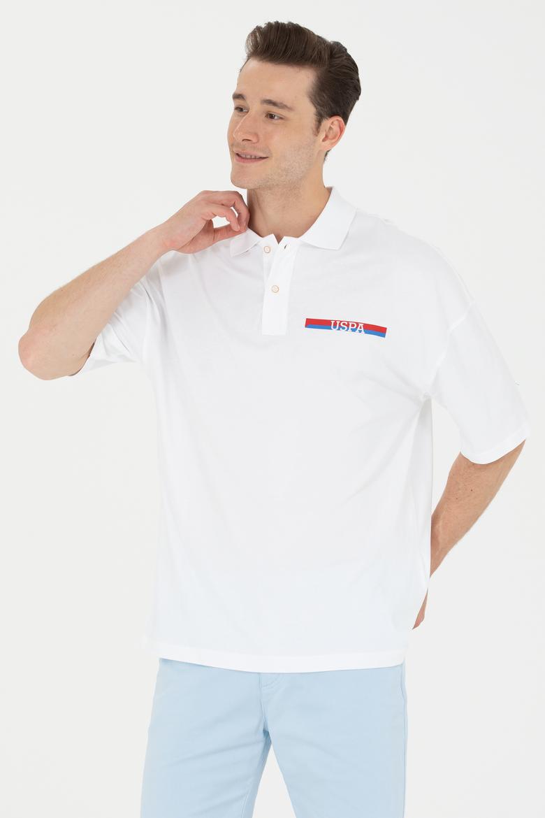Erkek Beyaz Oversize Polo Yaka Tişört - 50265062017