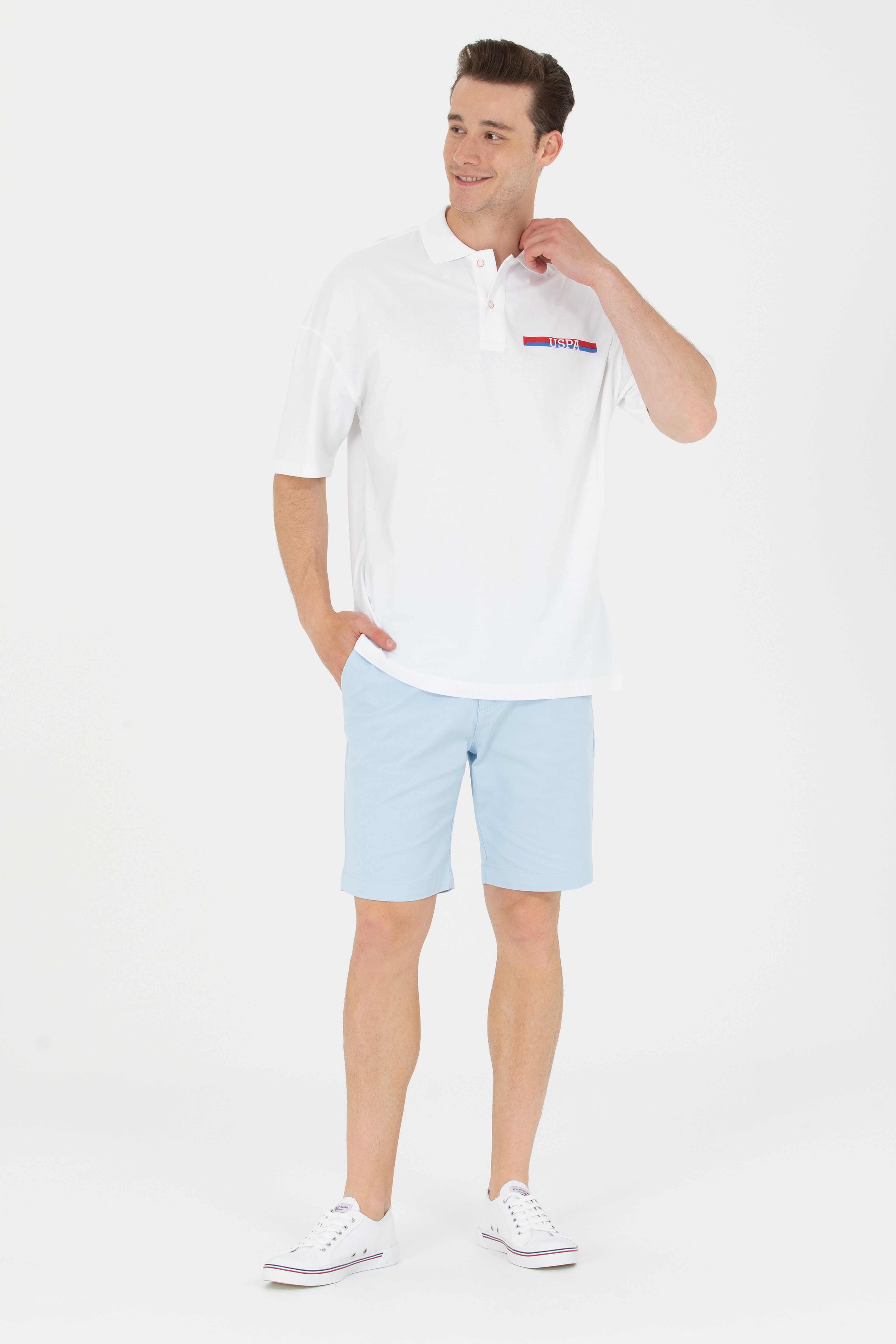Erkek Beyaz Oversize Polo Yaka Tişört - Image 4