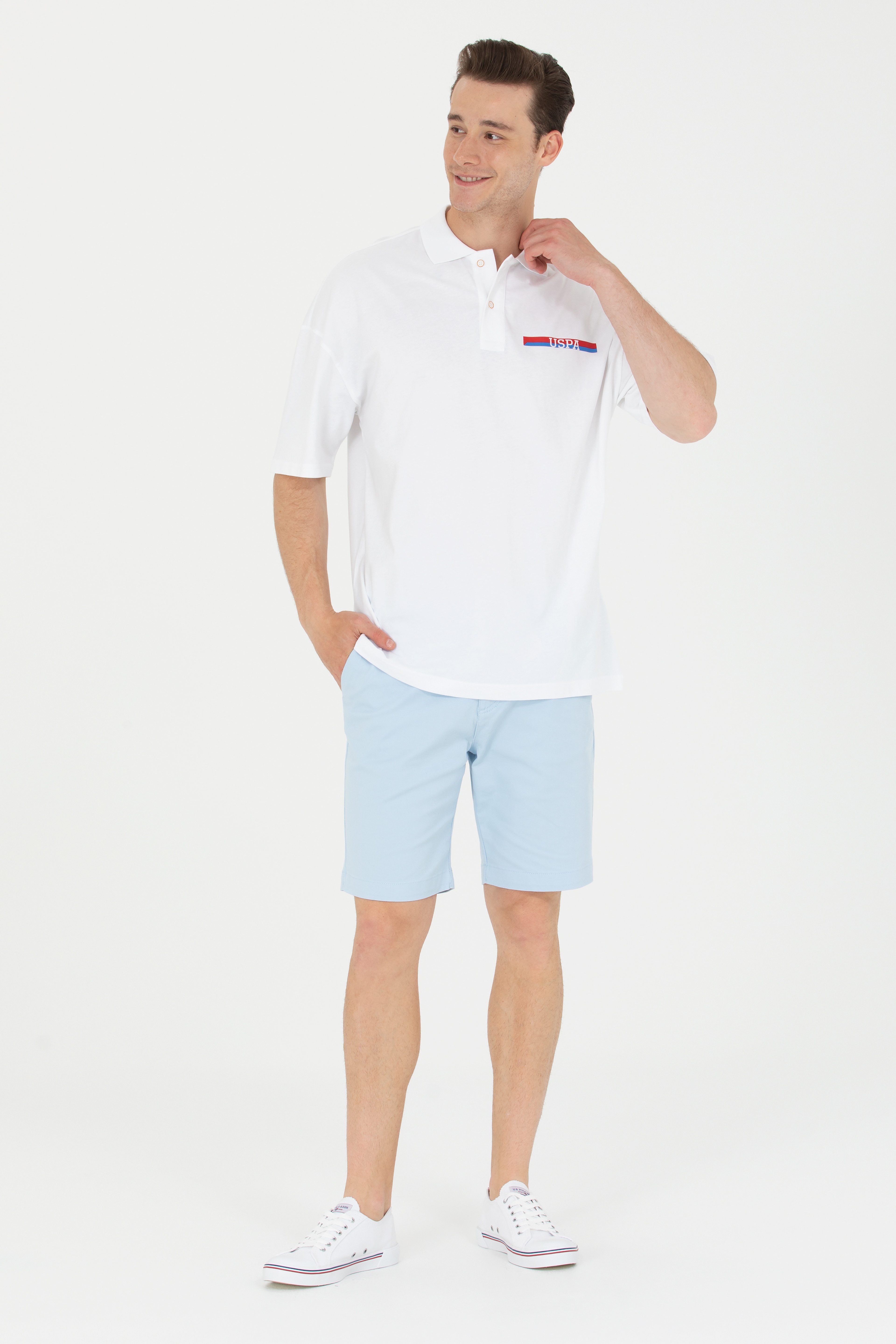 Erkek Beyaz Oversize Polo Yaka Tişört