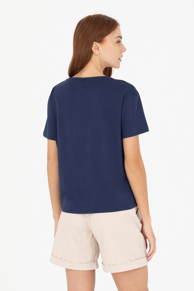 Kadın Lacivert Bisiklet Yaka Tişört - 50266326017