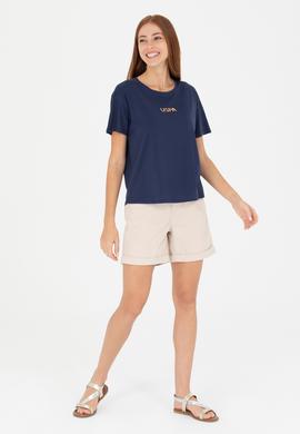 Kadın Lacivert Bisiklet Yaka Tişört - 50266326017