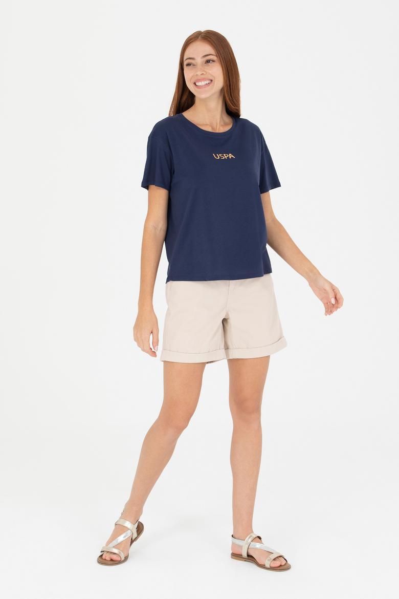 Kadın Lacivert Bisiklet Yaka Tişört - 50266326017