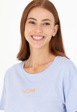 Kadın Mavi Bisiklet Yaka Tişört - 50266326101