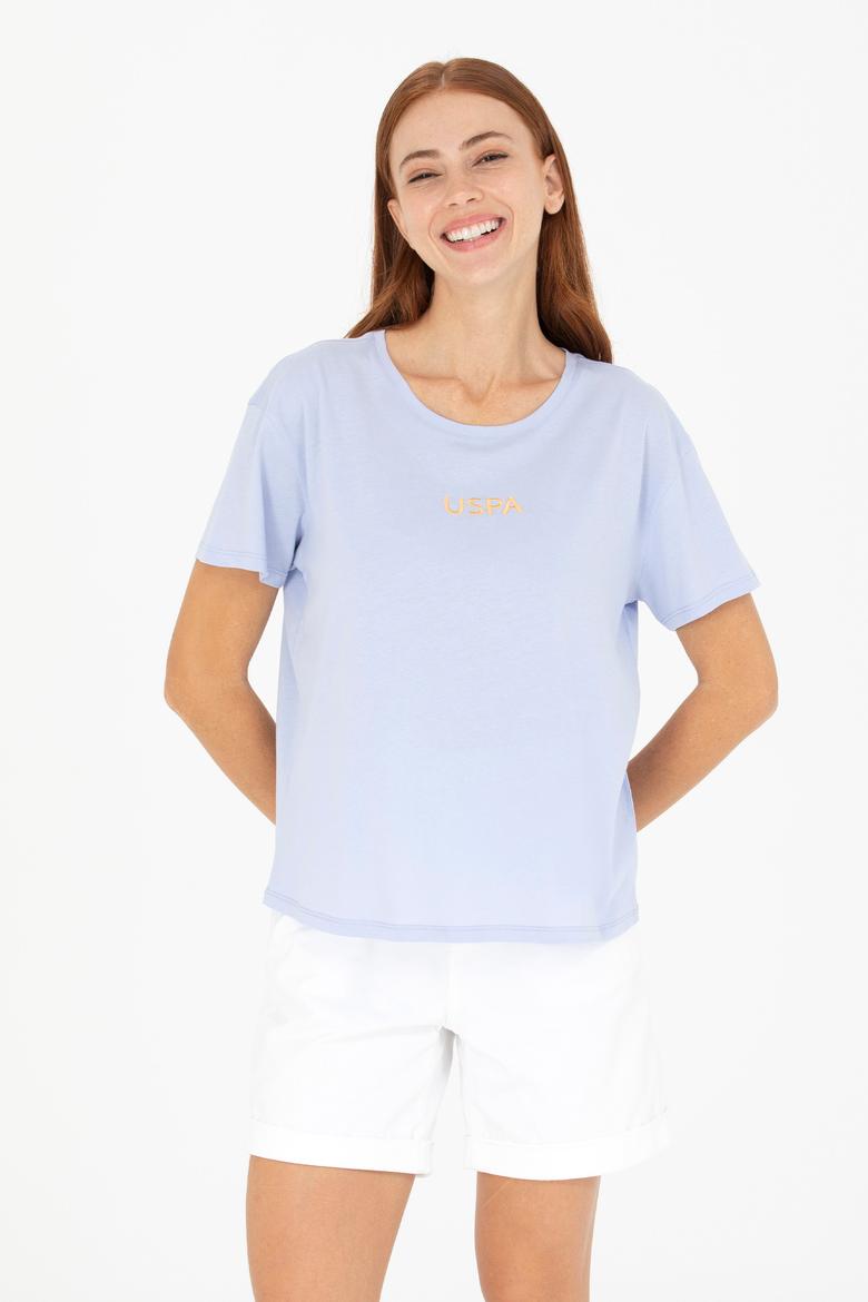 Kadın Mavi Bisiklet Yaka Tişört - 50266326101