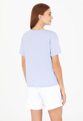 Kadın Mavi Bisiklet Yaka Tişört - 50266326101